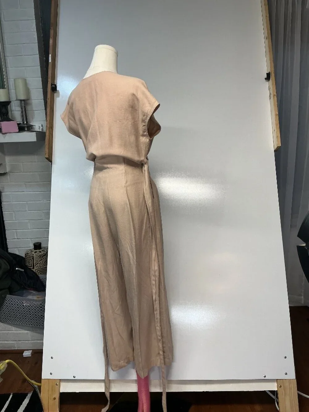 Wilfred Linen Lyocell Wrap Wide Leg Jumpsuit Size 2 Beige Neutral Resort